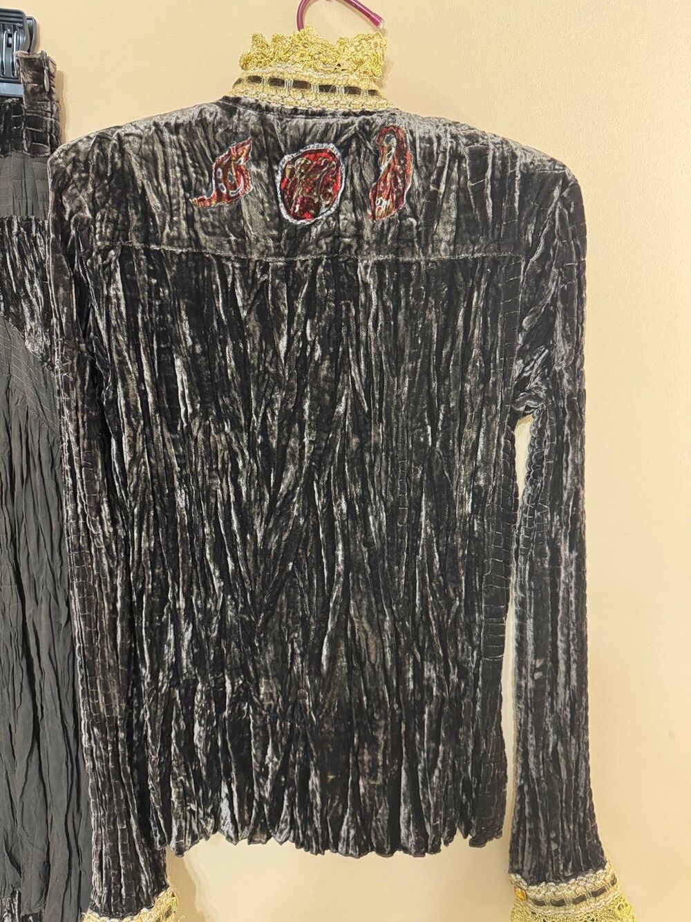 Vtg Alberto Makali Crushed Velvet Jacket/Skirt Deep Brown Whimsy Goth Boho Art - Picture 5 of 12